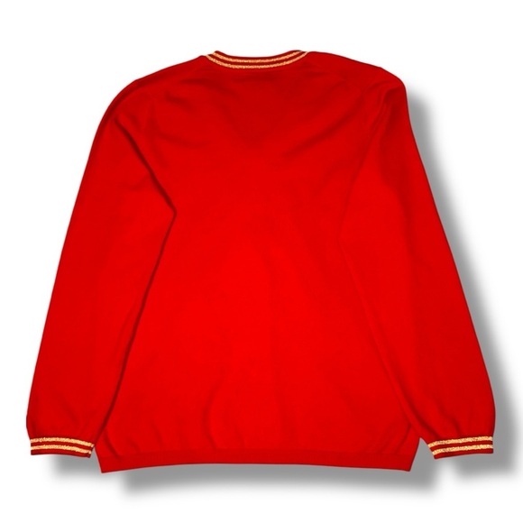 Tommy Hilfiger Red V-Neck Sweater with Gold Metallic Trim – Size XL - Picture 3 of 6